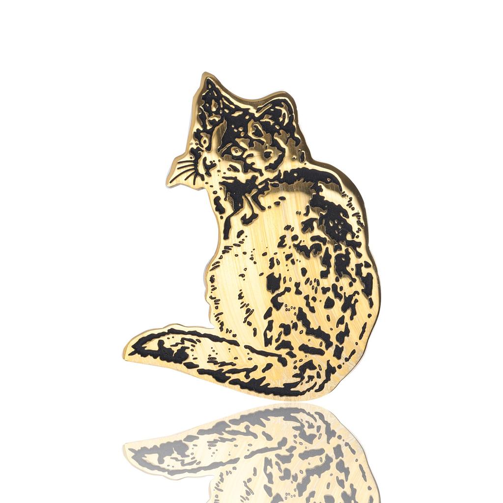 Gold Stainless Steel Cute Kitten Small Collar Pin Anti-Light Brooch, Now