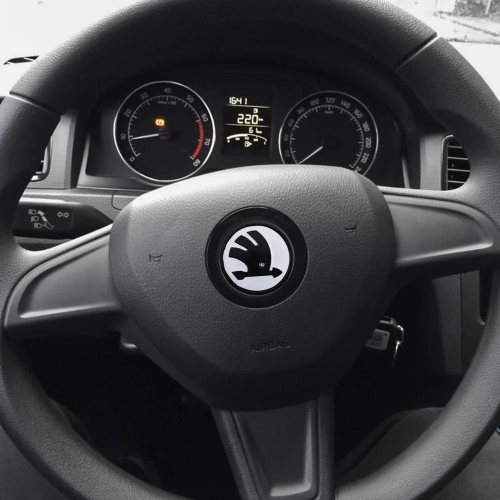 2025 Hot 1PC Car Steering Wheel Logo Badge Cover Sticker for Skoda Vision-E 440 Felicia Afriq Kamio Fabia Octavia Kodiak Kamik Y