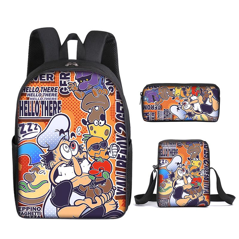 Mode Nouveauté Luxe tour à pizza Impression 3D 3 pièces/Ensemble élève Sacs d'école Sac à dos pour ordinateur portable Sac à dos Sac à bandoulière incliné Trousse à crayons