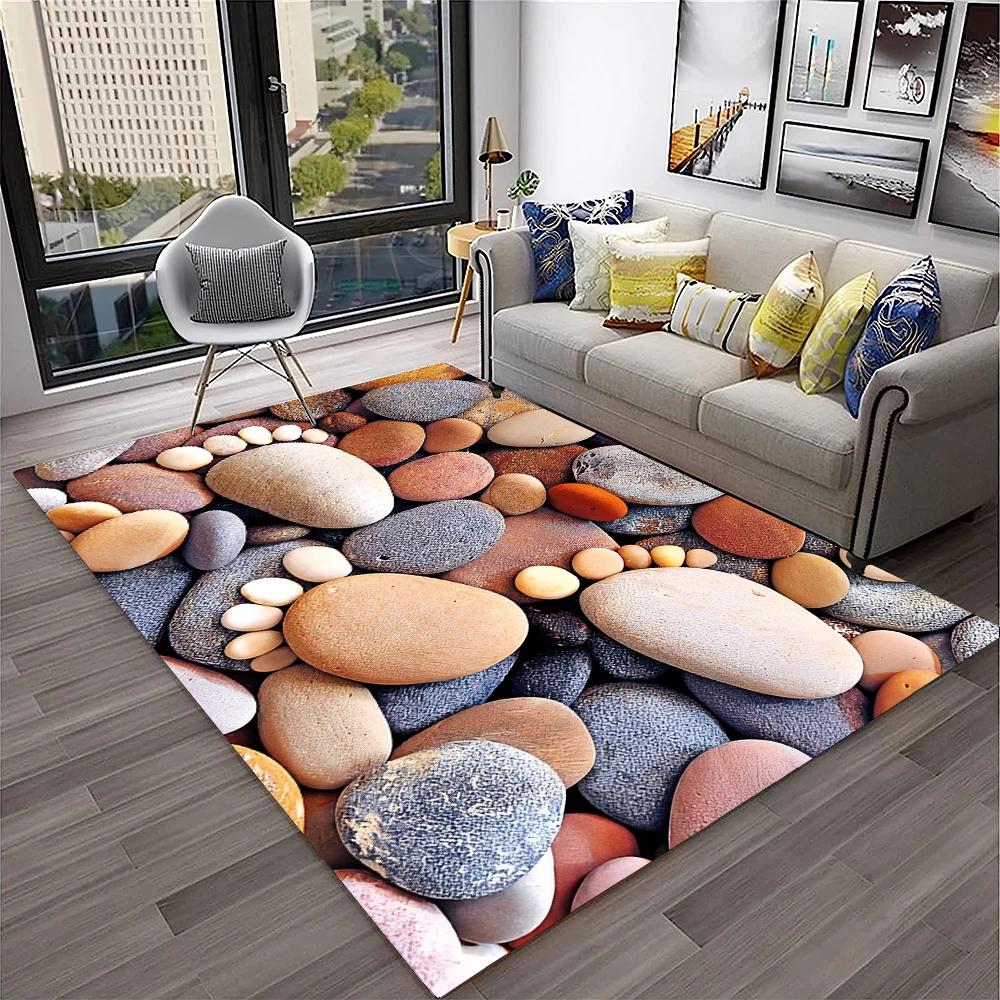 3D Stone Pebbles Footprint Beach Carpet Rug for Home Living Room Bedroom Sofa Doormat Decor,Kid Play Area Rug Non-slip Floor Mat