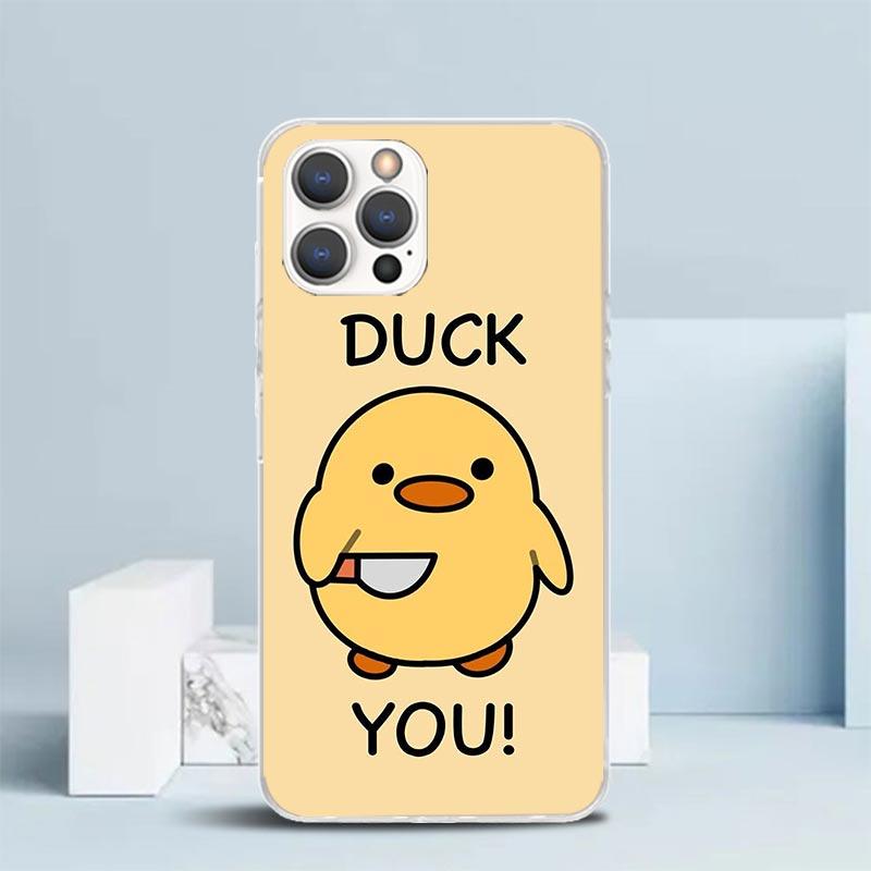 Funny Cute Yellow Duck You Soft Cover for iPhone 16 17 Air 15 14 Pro Max 16E Phone Case 13 Mini 12 11 7 SE 8 Print Pattern Fit C