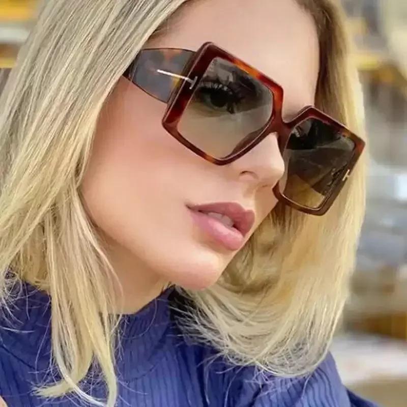 Classic Oversized Square Sunglasses Women New Fashion Black Leopard Sun Glasses Female Gradient Vintage Big Shades UV400