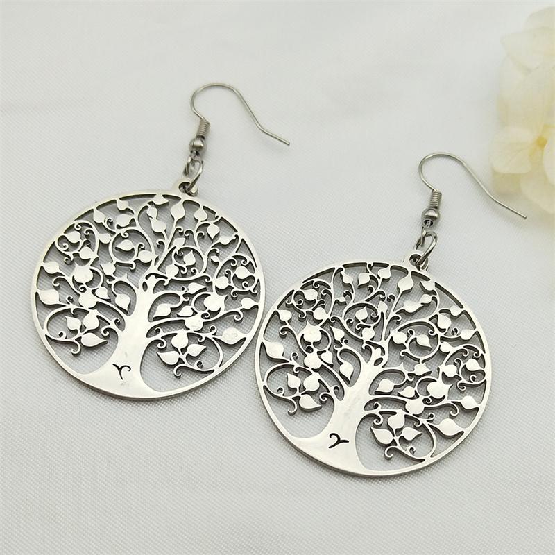Fashion Tree of Life Stainless Steel Earrings Silver Color Women Dangle Earring Amulet Life Tree Jewelry Party Gift E545S01