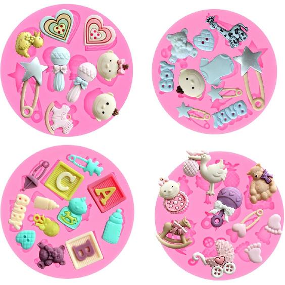Rainmae 6Pcs Cute Baby Silicone Fondant Cake Mold Baby Birthday Party Kitchen Baking Mold Cake Decorating Moulds Modeling Tools Baby Shower Gender