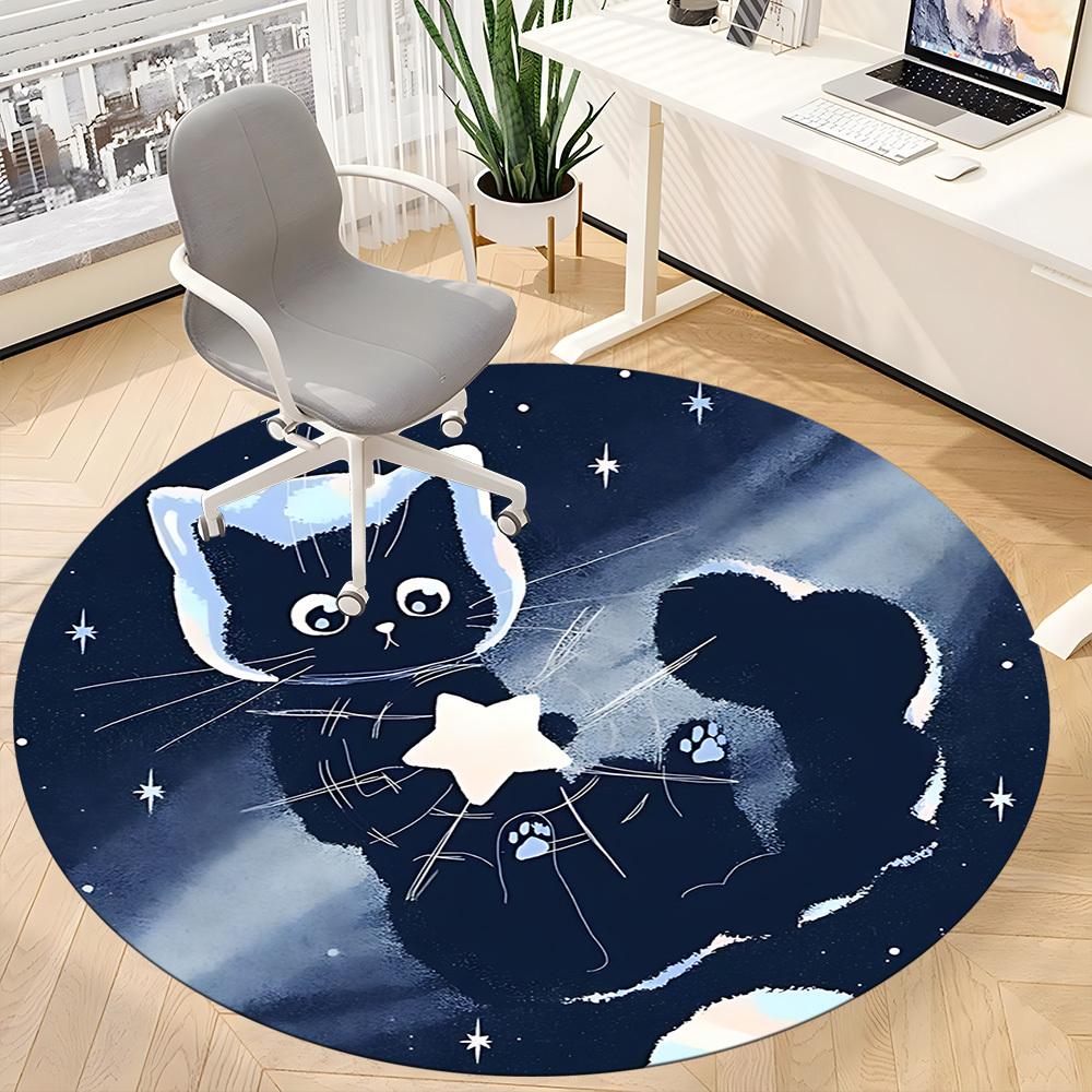 1pc Night Space Cat Office Round Area Rug, Mat Suitable ForOffice, Under Office Chairs Bedroom Living Room Home Decor, Room Deco