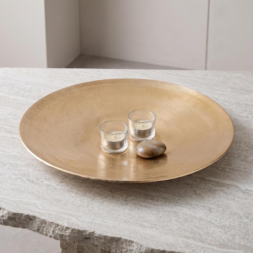 Antique Gold-Tone Round Tray Sturdy Aluminum Long-Lasting for Coffee Table