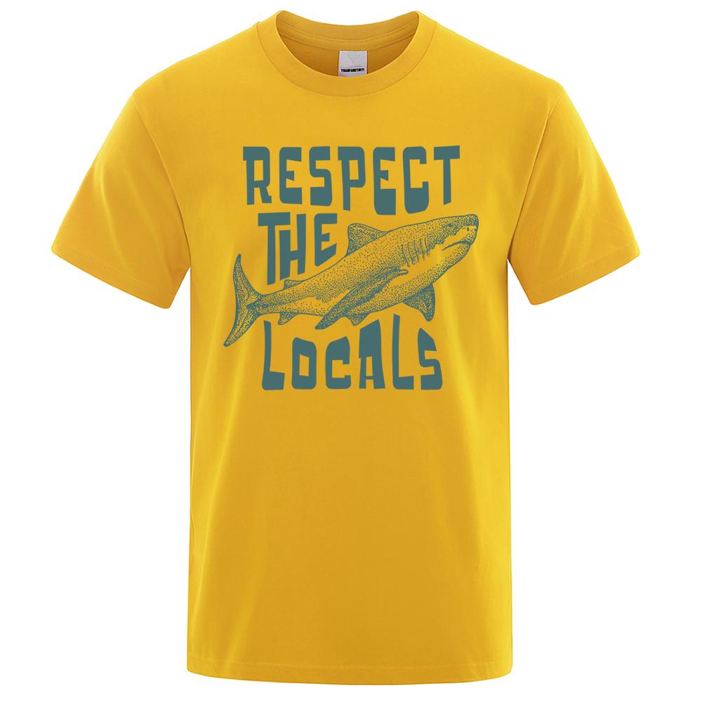 

Respect The Locals Shark Personality Print Мужские футболки Хлопок Oversize Рубашка с коротким рукавом Свободные футболки Топы 3XL