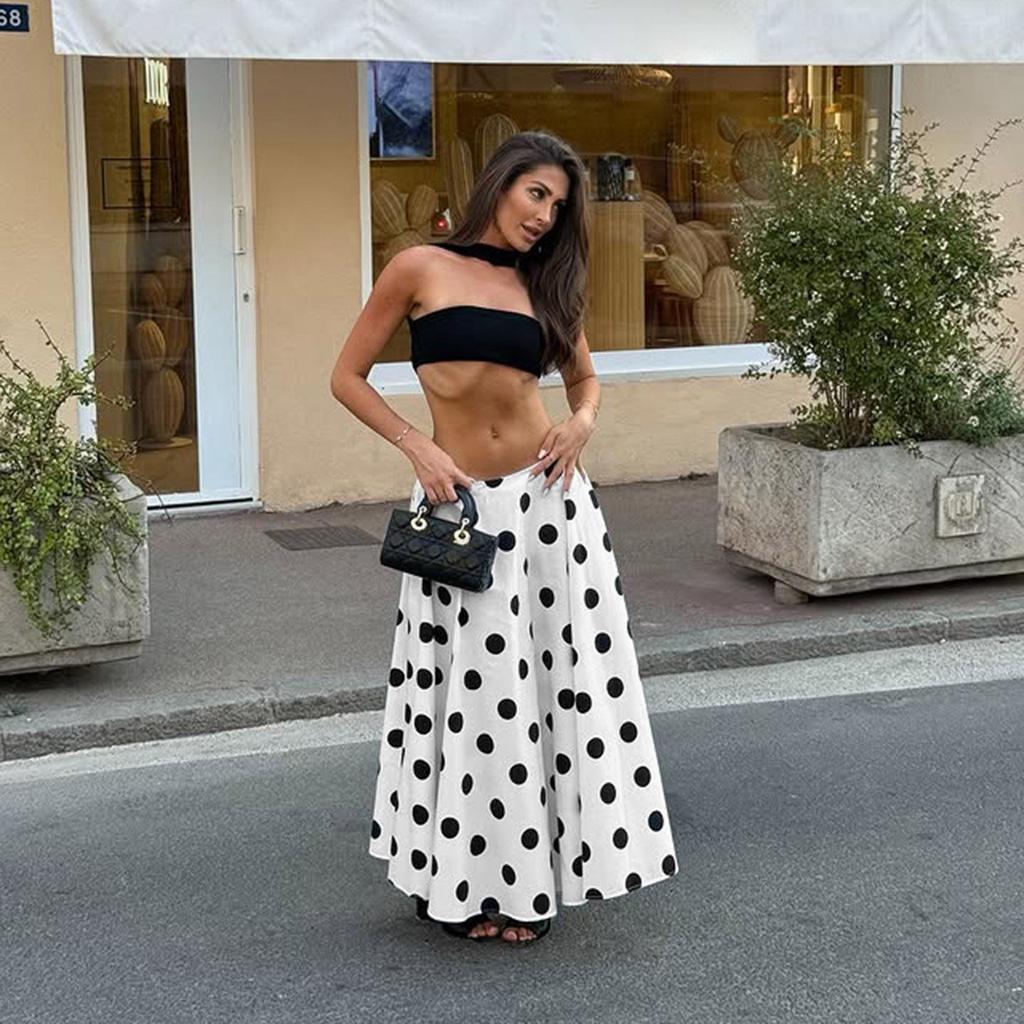 Hepburn Style French Elegance Polka Dot A-line Midi Skirt - Autumn Fashion, Loose Low-Waist Design for Women