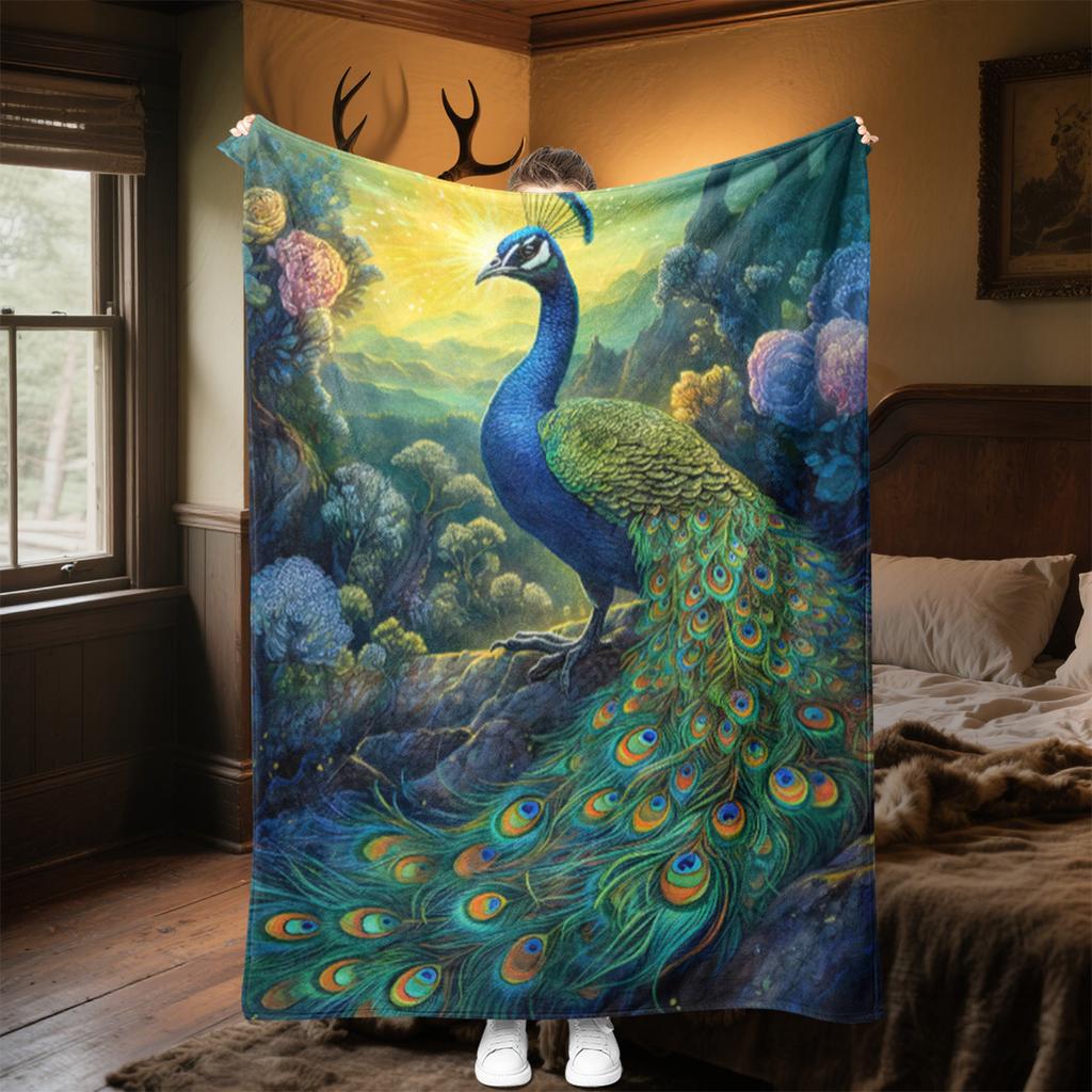Peacock Night Sky Blanket Soft Comfortable All Seasons Suitable Sofa Office Nap Travel Festive Gift