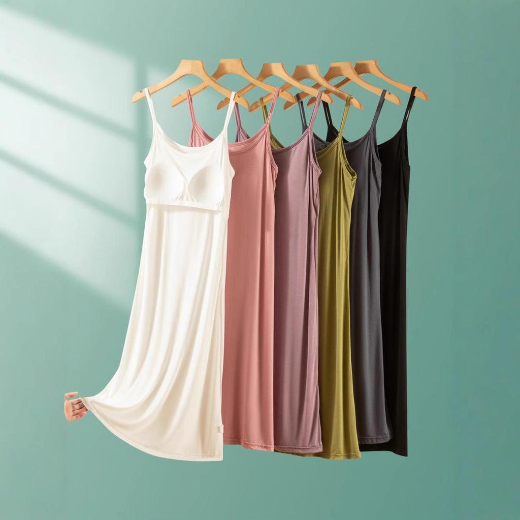 2025 Summer Loose Solid Color Modal Suspender Skirt - Medium Long, Large Size Casual Dress