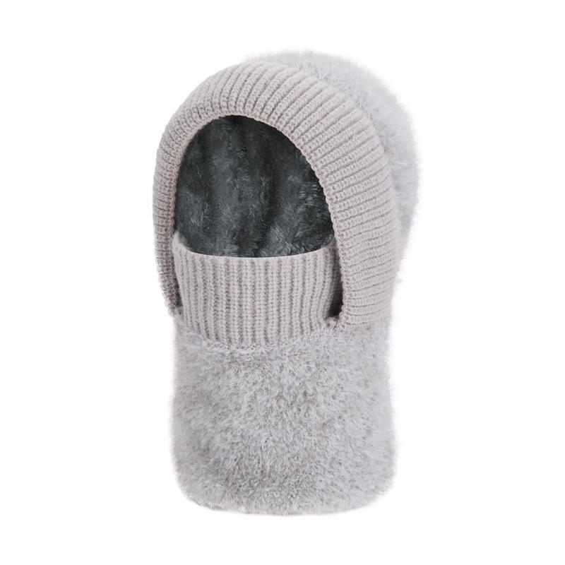 Winter Outdoor Warm Pullover Cap Women's Velvet Ear Protection Riding Neck Integrated Knitted Wool Cap