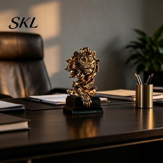 Anti-tip Decorative Piece Resin Animal Head Bust Sculpture, Sandstone Textured Statue, Minimalist European Desktop Decor Fade-Resistant Dust-resistant