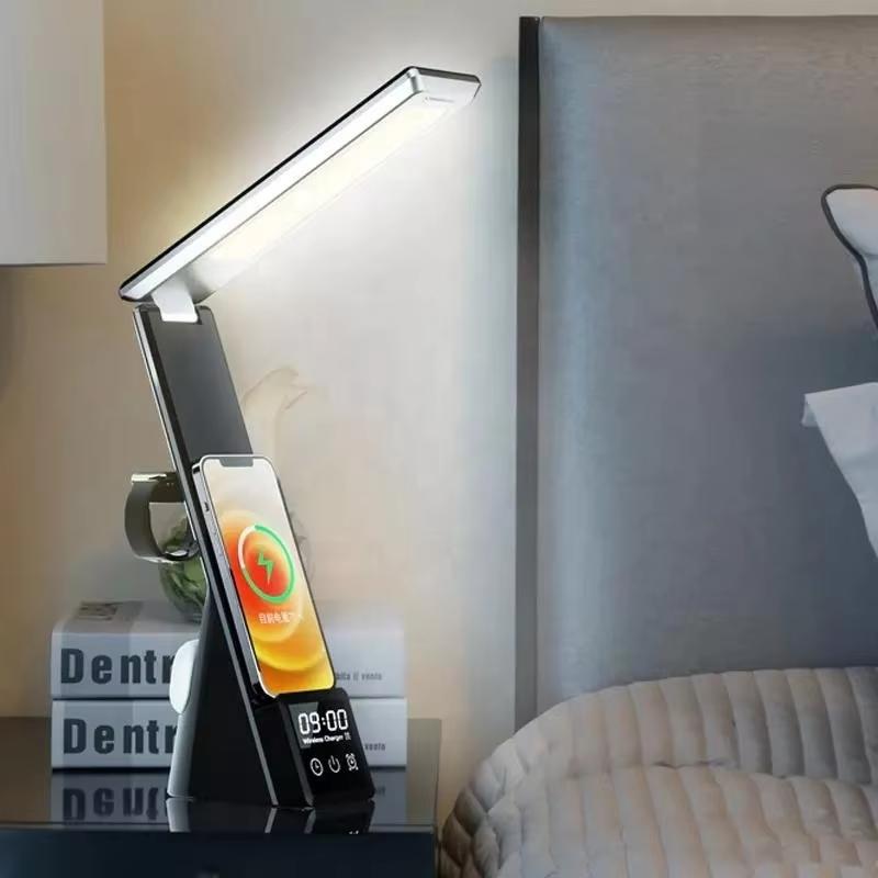 Wireless Charger 6 In 1 Table Lamps FS-N61 Wireless Charger Station With LED Alarm Clock & Mobile Phone Holders for iPhone