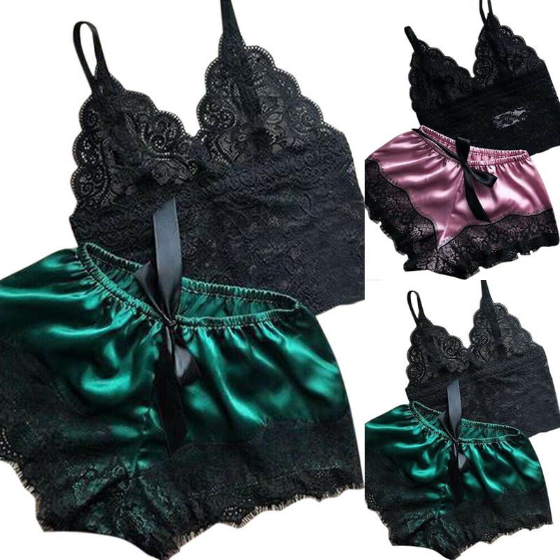 2 szt. Damska koronkowa bielizna nocna Bielizna Topy Zestaw szortów Babydoll Piżama Bielizna nocna