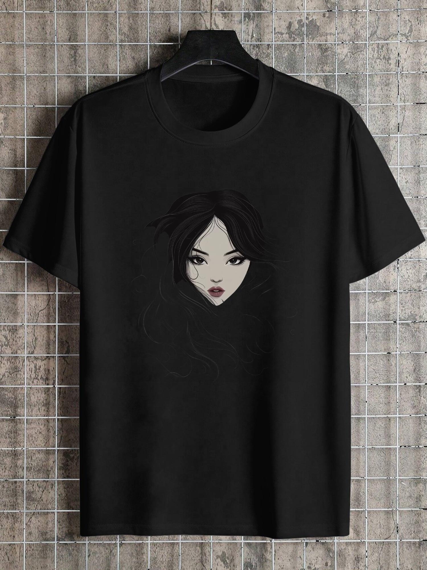 1pc woman portrait detailed black T-shirt L