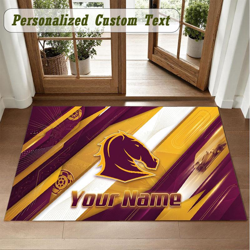 Crystal Velvet Square Rug Custom NameBrisbane Broncos Pattern Non Slip Home Floor Decor Rug
