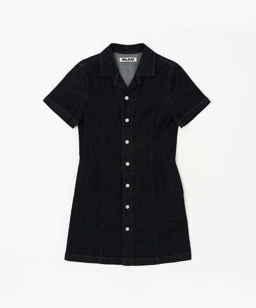 Plack Woman Short Sleeve Denim Dress_2 Colors