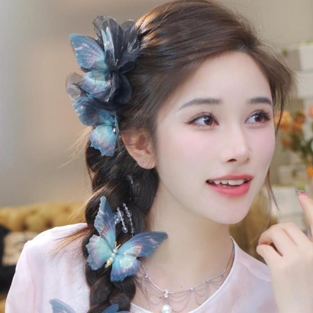 Large Size Butterfly Tassel Hair Claw Clips Beads Ancient Style Hairgrips  Women