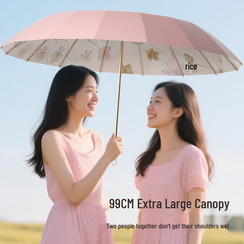 Xiaohongshu Bestseller: Oversized Chinese-Style Folding Umbrella for Sun and Rain (Women's Sun Protection, Thickened Color Gel Print)