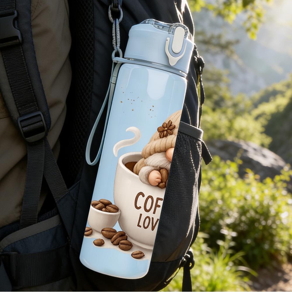 1PC Coffee Gnome Mug Graphic 750ml Color Plastic Sports Water Bottle Leakproof Flip Straw Lid For Sports Office Home Use