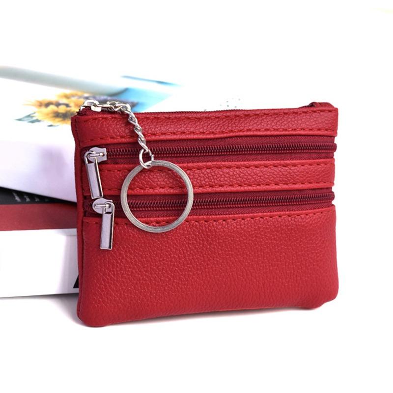 Men Coin Purse Black Pu Leather Double Single Zipper Multi-Function Mobile Phone Coin Purse Fashion Women  Mini Wallet 1pc
