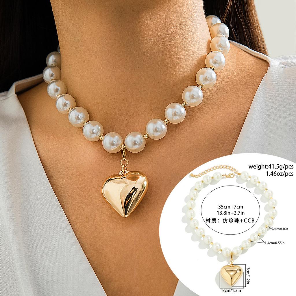 Personalized Cyberstyle Multi-layer Round Bead Peach Heart Necklace