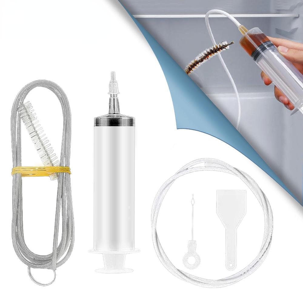 5Pcs Refrigerator Drain Clean Brush Wash Brush Suction Syringe Hose Fridge Cleaner Stick Dredge Tool 1.5M Drain Hole Kit MYY