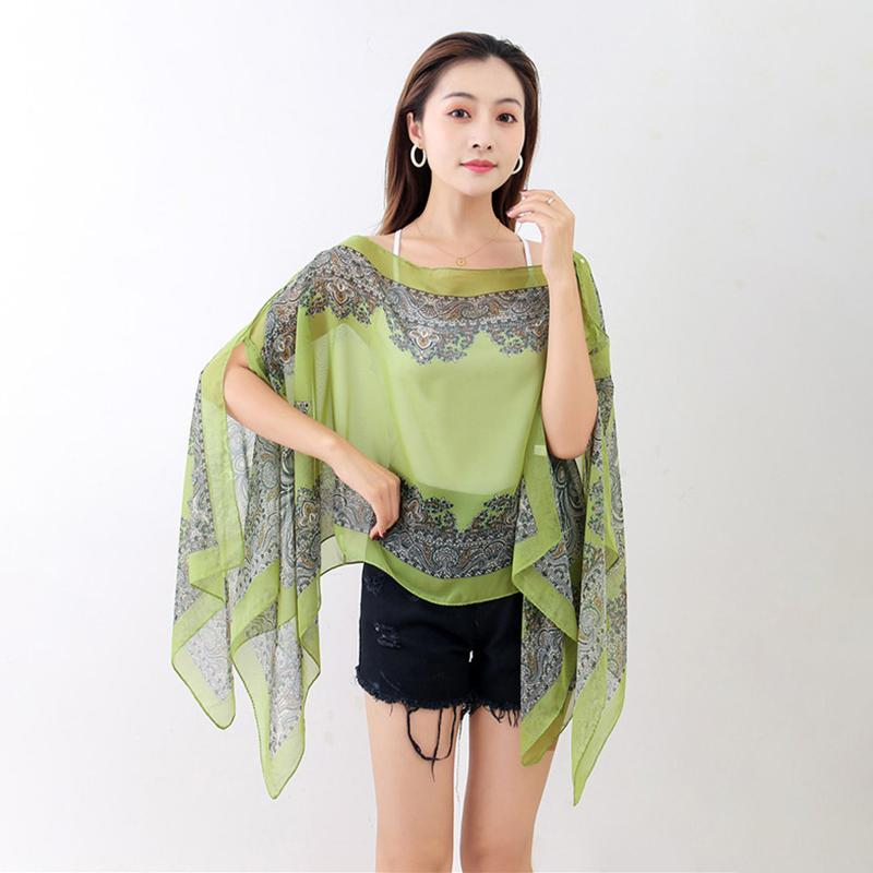 Beach Sun Protection Shawl Women Clothes Summer Beach Bikini Cover Up Loose Chiffon Blouse Shawl Scarf With Buttons