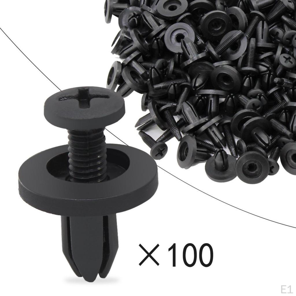 100x Car Bumper Clips Screws Push Type Fastener Rivets Set Black