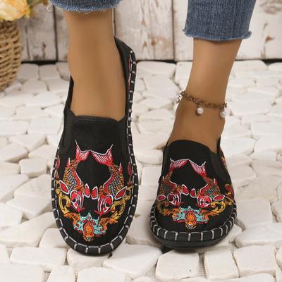 Fashion Round Head Deep Mouth A Slip-on Cloth Shoes Autumn New Soft Sole Non-slip Embroidery Sail Shoes