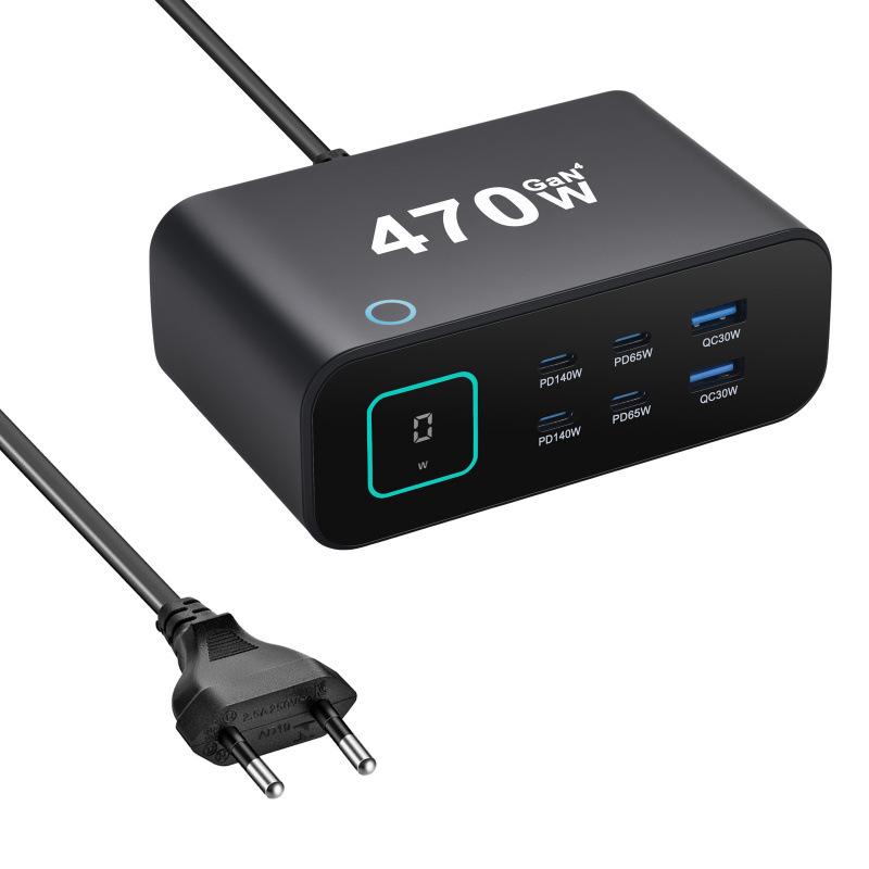 470W GaN Digital Desktop Charger with 140W Smart Display TFT Screen Adapter