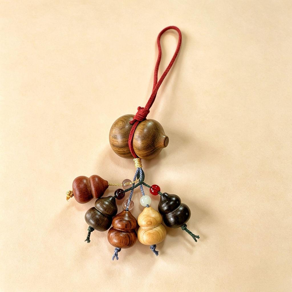 Wooden Fu Lu Treasure Gourd Car Pendant Ornament
