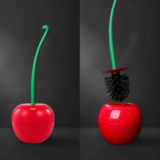 Yousheng Cherry Shape Toilet Brush with Holder Bowl Long Handle Design Comfortable Grip Household Bathroom Cleaning Tool Cleaner