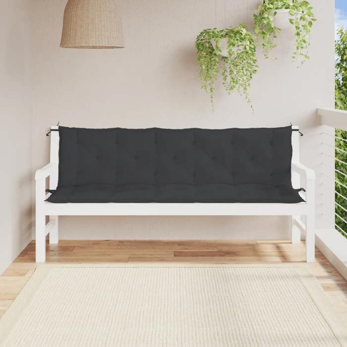 VidaXL Set of 2 Garden Bench Cushions, Bench Cover with Tie Strings, Waterproof Outdoor Cushion, Black 361723