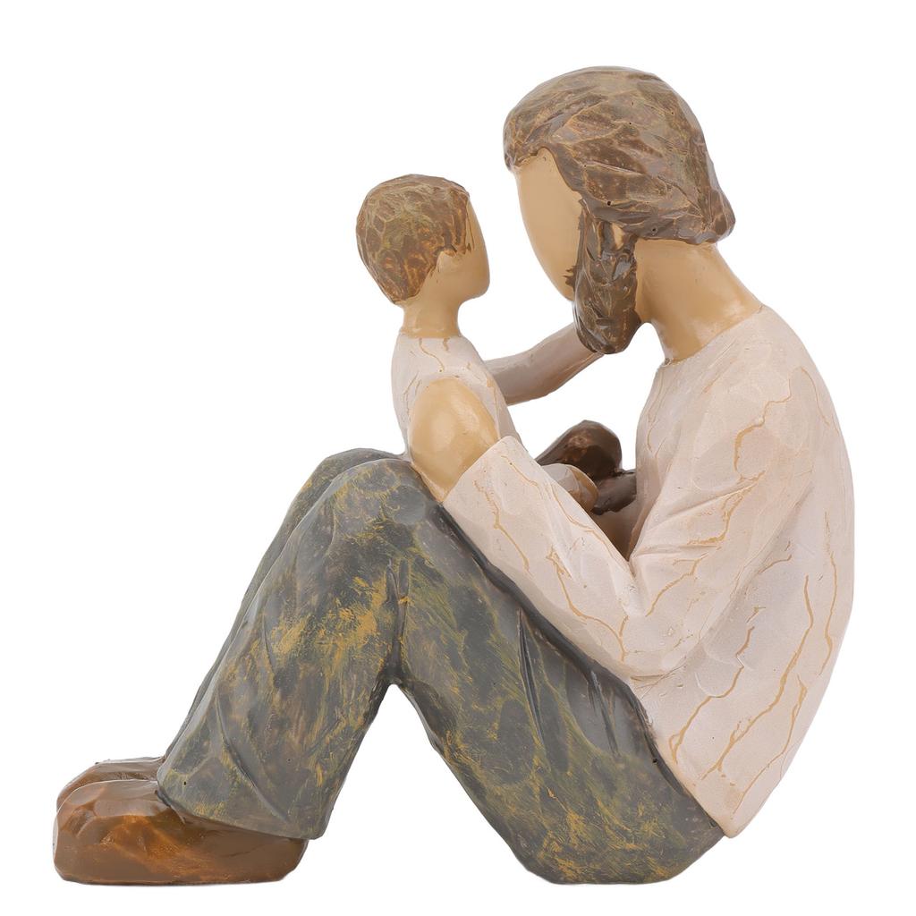 Father and Son Statue Hand Painted Lifelike Appearance Sturdy Resin Family Figurine for Bookshelf Cabinet Tabletop