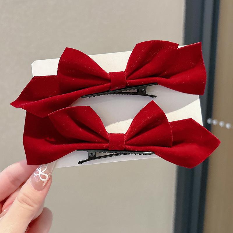 2pcs Velvet Bow Hairpin Side Clip Bangs Clip Princess Head Small Clip Headdress 2025 New Fashion Hair Accessories Hairgrip
