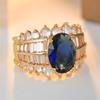 Gorgeous Inlaid White Blue CZ Women's Ring Trendy Gold Color Geometry Daily Wear Party Jewelry Anniversary Gift