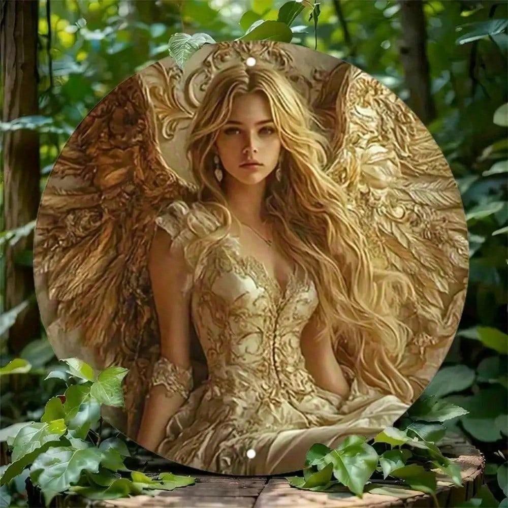 Metal Wall Art Angel Wings Vintage Round Tin Sign 8 Inch Home Decor