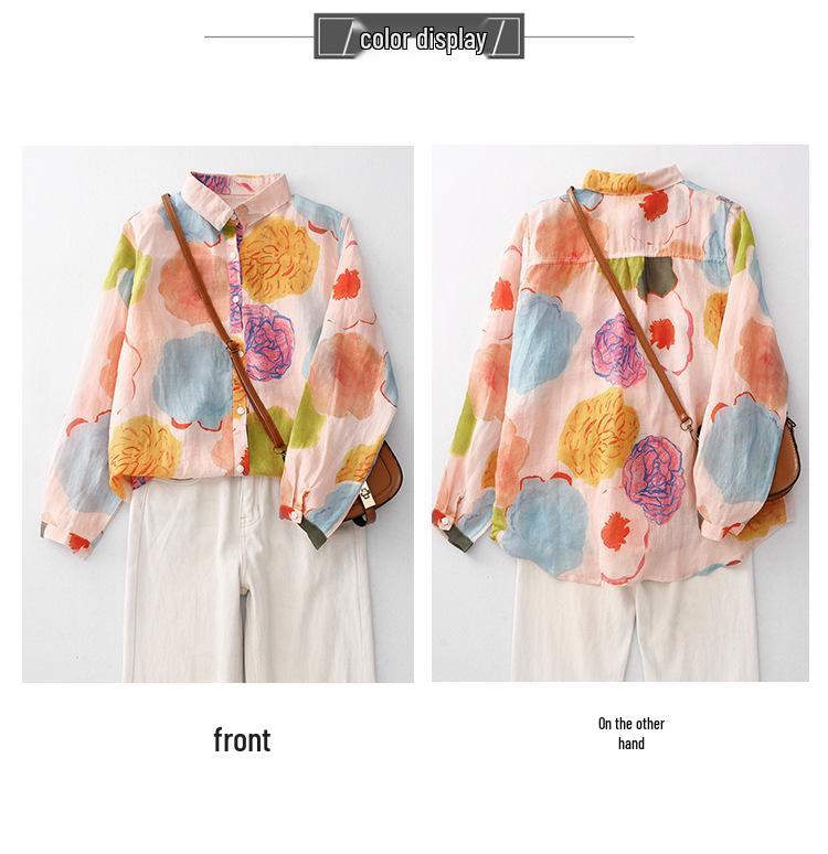 Camicia Vintage a Maniche Lunghe con Stampa Floreale 2026
