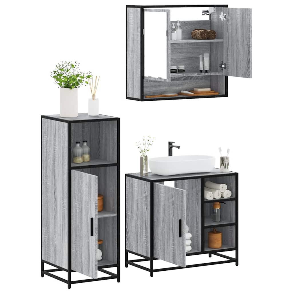 3 Piece Bathroom Furniture Set Grey Sonoma Particleboard