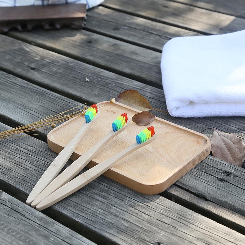 1ks dřevěná duhová barevná hlava bambusový zubní kartáček měkké štětinové vlákno dřevěná rukojeť ústní péče