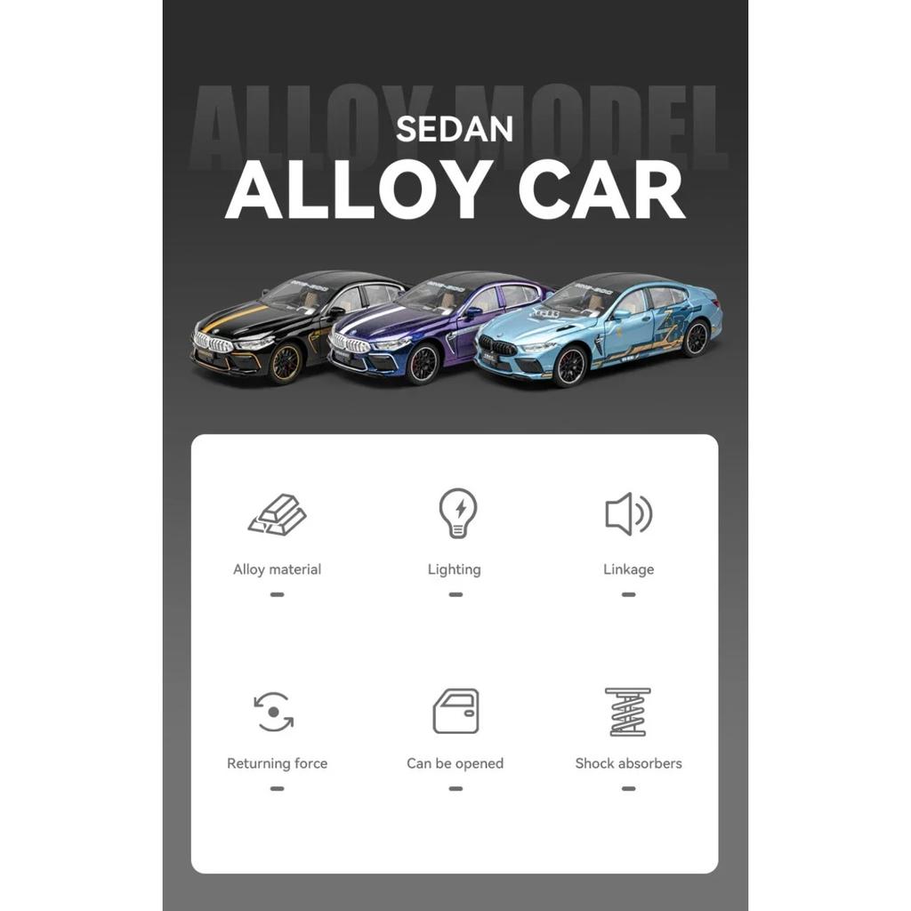 1/24 BMW M8 Alloy Superscar Model Scale Diecast Metal Vehicle Sound and Light Simulation Collecties Children Birthday Toy Gift