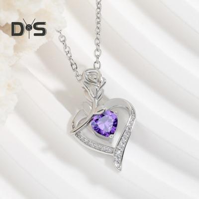 Love Pendant Necklace Women Alloy Necklace Heart-Shaped Rose Design Pendant with Rhinestones Jewelry for Mom Wife Anniversary Gift Mother's Day