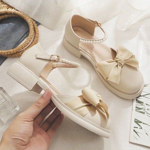 Hollow Flat Bottom Bow Small Leather Shoes Single Shoes Women with Skirt Sandals Women 2025 Summer Fashion Mary Jane Shoes Women