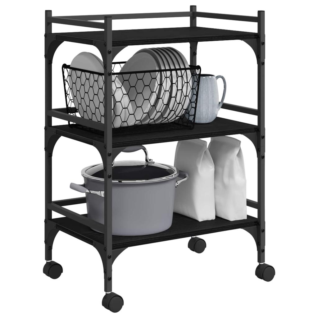 Kitchen Trolley Black Oak Effect 50 X 35 X 75.5 Cm