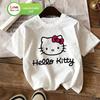 Kitty Cat Print T-Shirt 4 To 14 Years Girls Short-Sleeved Back To School Casual Top Suitable for 2026 Summer Spring