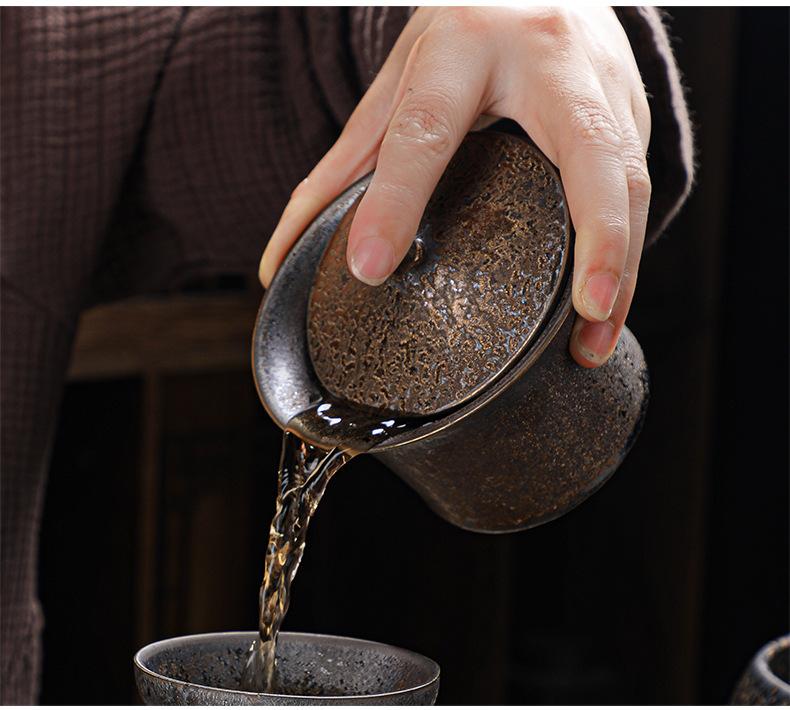 Japanese Rust Glaze Stoneware Teapot Handcrafted Retro Ceramic Kungfu Tea Pot Filter & Handle SmallAirtight Design (Single Pot)