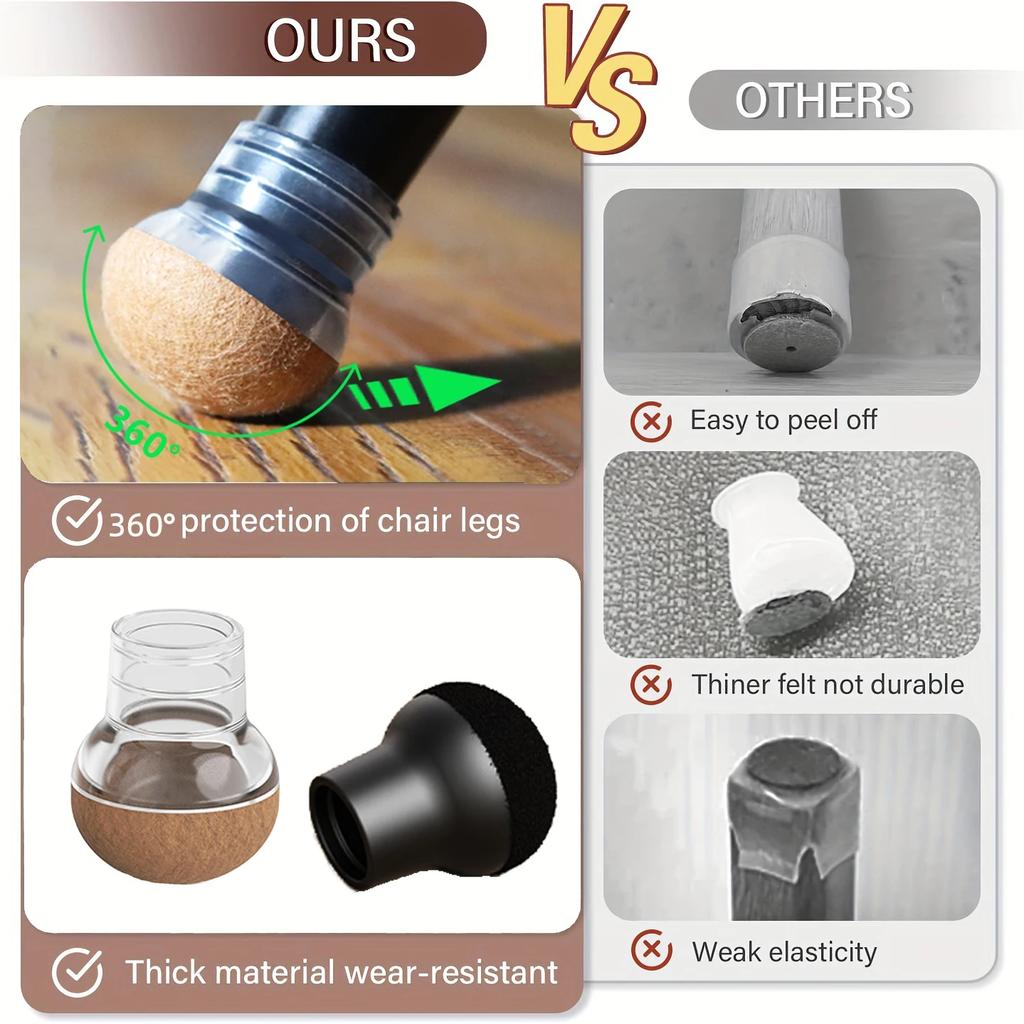 4pcs New Black Silicone Chair Leg Floor Protector with Wrapped Felt Bar Stool Chair Leg Furniture Leg Feet Protection Cover
