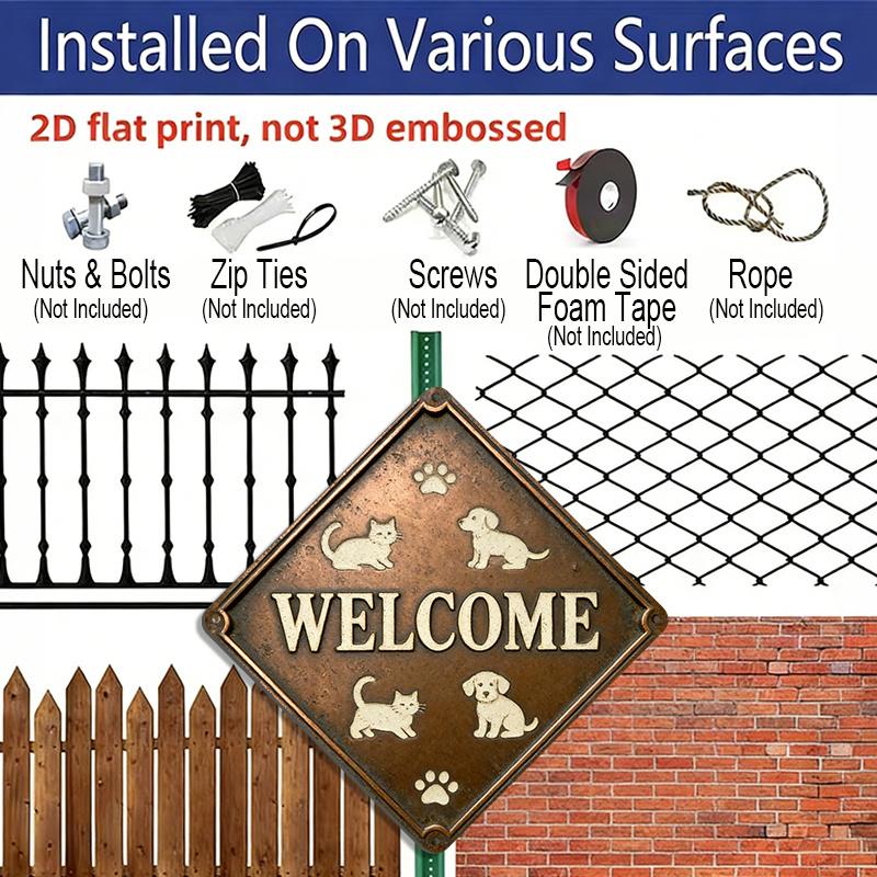 2D Flat, 1pc Vintage Dog Paw & Puppy Metal Wall Sign - Cute Puppies & Dog Paw Prints Aluminum Housewarming Gift Suitable for Front Door, Entryway