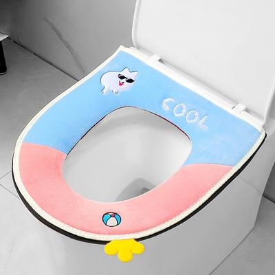 (SU)Toilet Cushion Household Plush Zipper Handle Toilet Seat Ring Waterproof